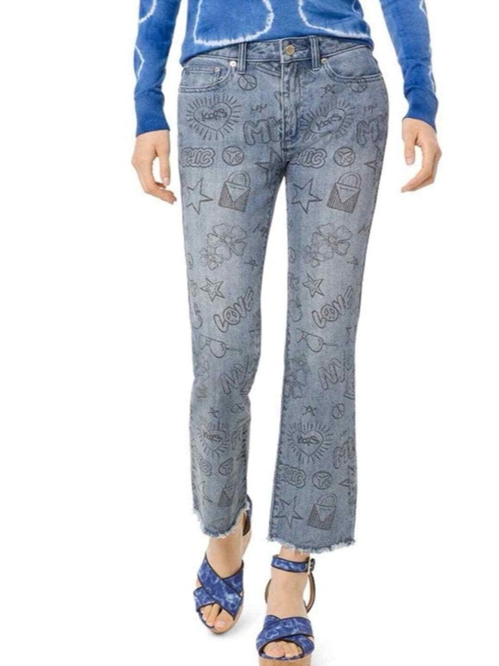 MICHAEL Michael High Rise Cropped Flared Graphic Jeans Size 0